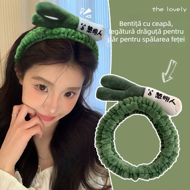 Bandă de păr drăguță cu ceapă verde, din material textil, lucrată manual, recuzită pentru fotografii pentru copii și adulți
