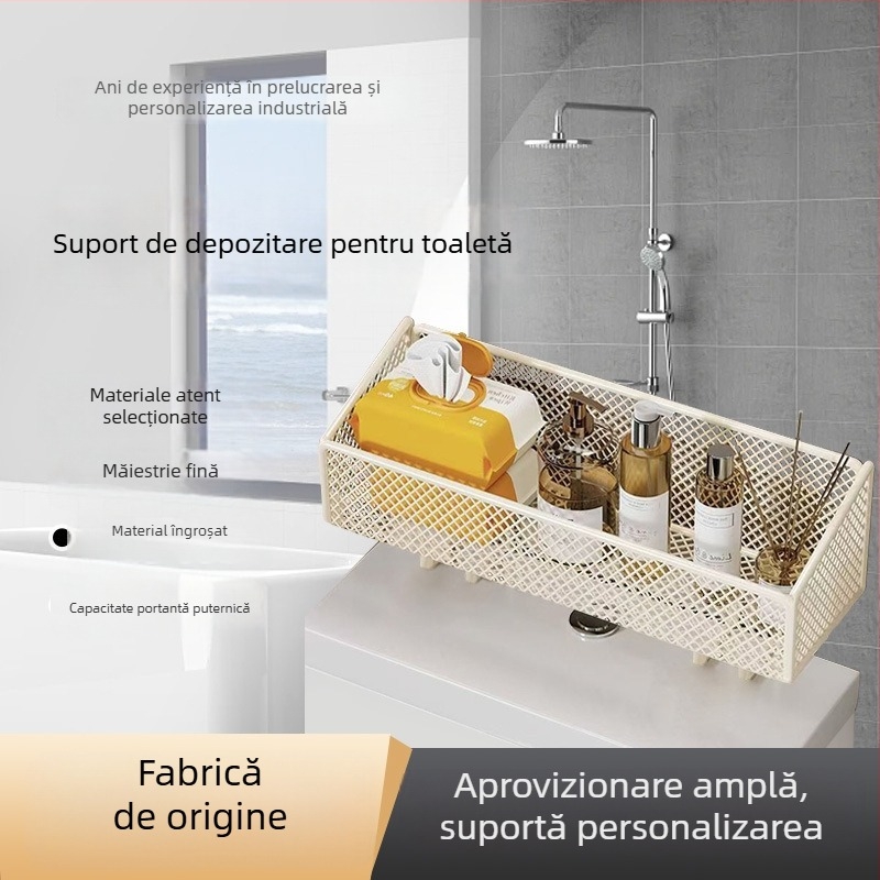 Raft dublu peste toaletă pentru baie – organizator pentru hârtie igienică și gel de duș