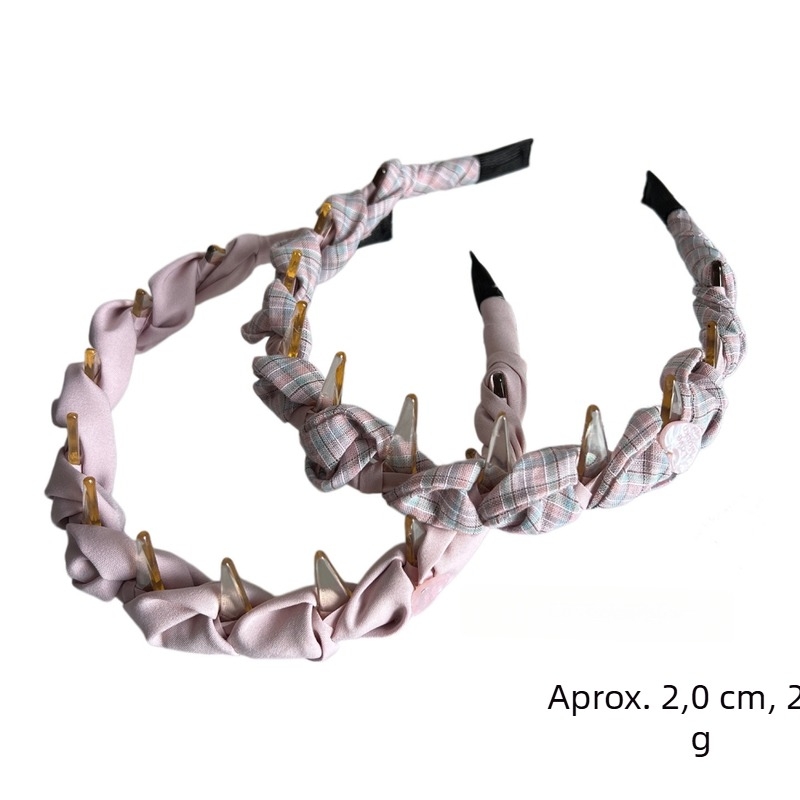 Bentiță roz cu model pătrățele, nod răsucit și dinți, antiaderentă pentru spălarea feței, accesoriu drăguț pentru aranjarea părului despărțit