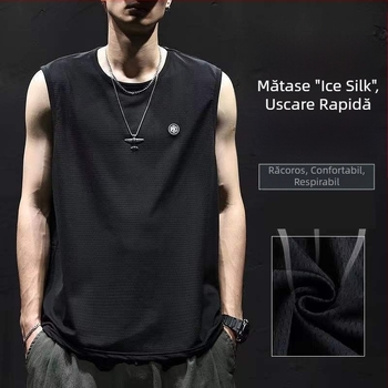 Tricou fără mâneci pentru bărbați, croială lejeră, din material ice-silk cu uscare rapidă, pentru vară, sport și baschet, mărime plus.