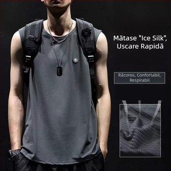 Tricou fără mâneci pentru bărbați, croială lejeră, din material ice-silk cu uscare rapidă, pentru vară, sport și baschet, mărime plus.