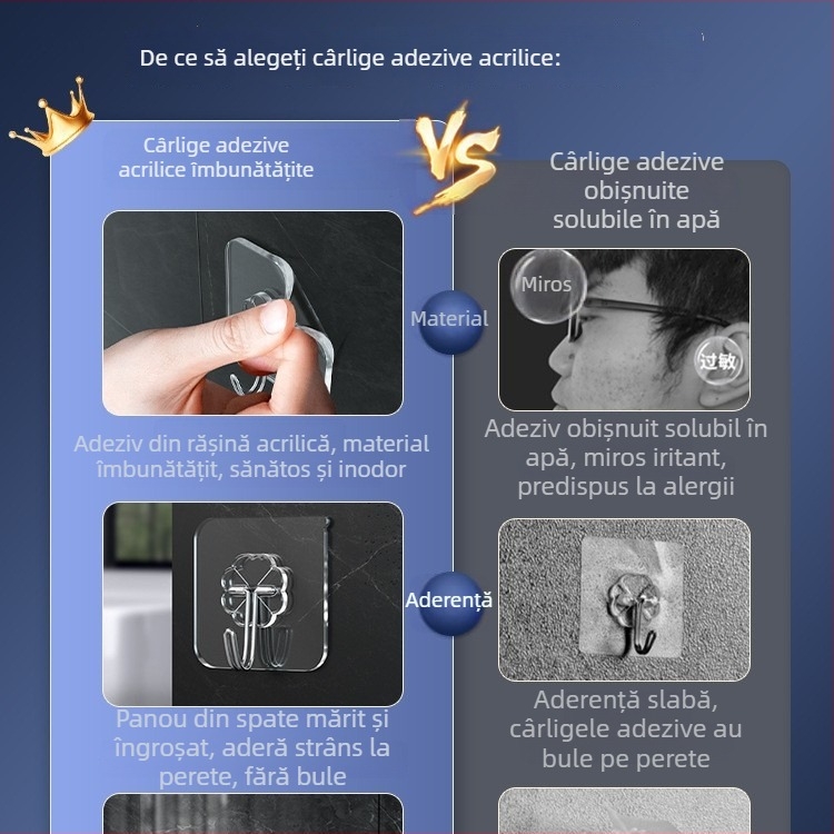 Cuier autoadeziv pentru perete din oțel inoxidabil, încărcătură mare, montaj fără găuri, fără urme, un singur cuier, design modern