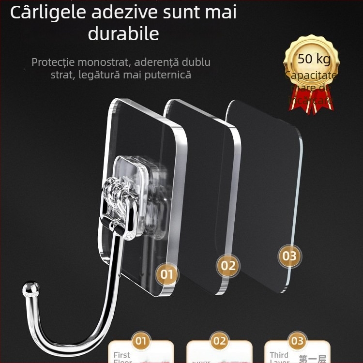 Cuier autoadeziv pentru perete din oțel inoxidabil, încărcătură mare, montaj fără găuri, fără urme, un singur cuier, design modern
