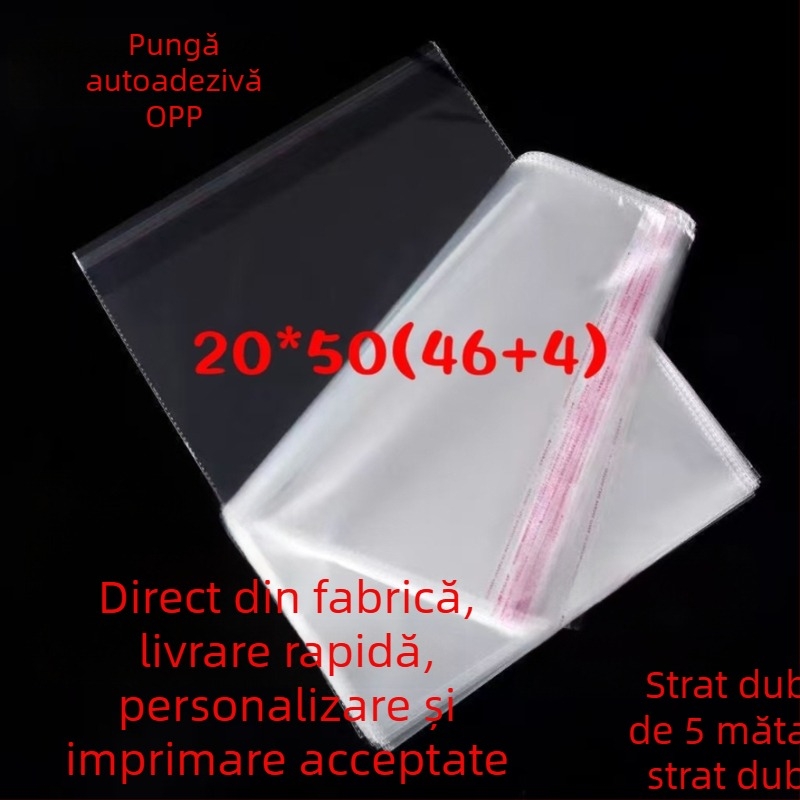 20×50 (46+4) Pungi autoadezive cu bandă, pungi transparente din plastic OPP pentru sigilare și depozitare