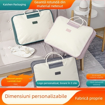 Geantă de depozitare pentru cuverturi din țesătură nețesută, cu colțuri rotunjite și model în relief cu șnur de bumbac, disponibilă în mai multe dimensiuni pentru uz casnic.