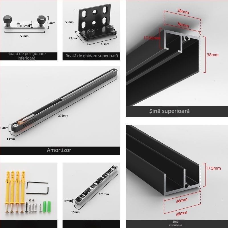 Ușă fantomă secretă minimalistă, cu sistem glisant și dublu amortizor, pentru cadru din lemn și aluminiu