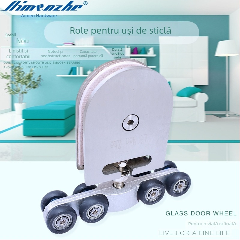 Set de roți pentru ușa glisantă din sticlă din oțel inoxidabil, alunecare silențioasă pe șină, model A-327