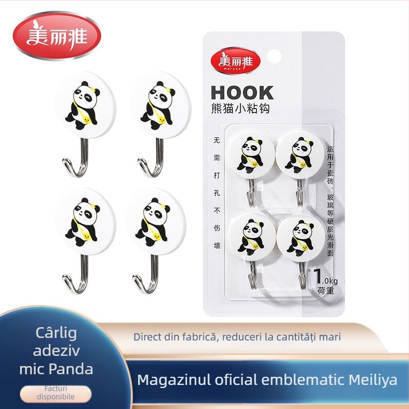 Meiliya Panda Cârlig lipicios mic cu adeziv puternic pentru montare pe perete — cârlig simplu, stil modern, pentru bucătărie și baie