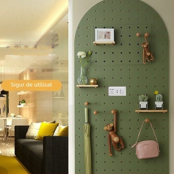Raft de depozitare din lemn masiv cu placă perforată pe mai multe niveluri, bibliotecă de perete din lemn, separator de depozitare, panou de agățat pentru perete, design modern minimalist