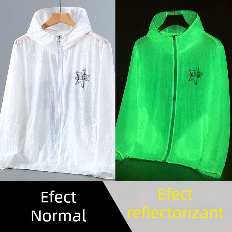 Geacă pentru bărbați plus size, protecție UV, ultra-subțire, cu detaliu fosforescent pentru vară