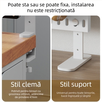 Tabla perforată de birou fără găuri, montaj cu clemă reglabil, organizare cărți și rechizite