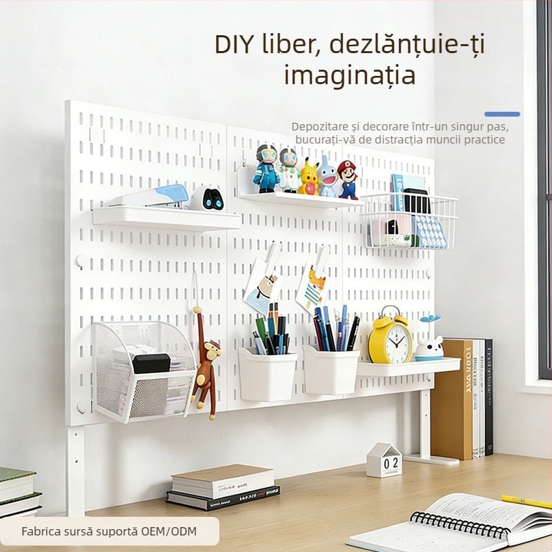Tabla perforată de birou fără găuri, montaj cu clemă reglabil, organizare cărți și rechizite