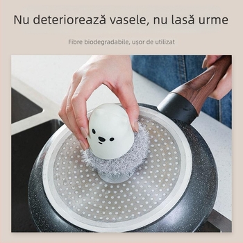 Perie de vase din mătase acrilică cu ursuleț desen animat, bază și bilă de curățare