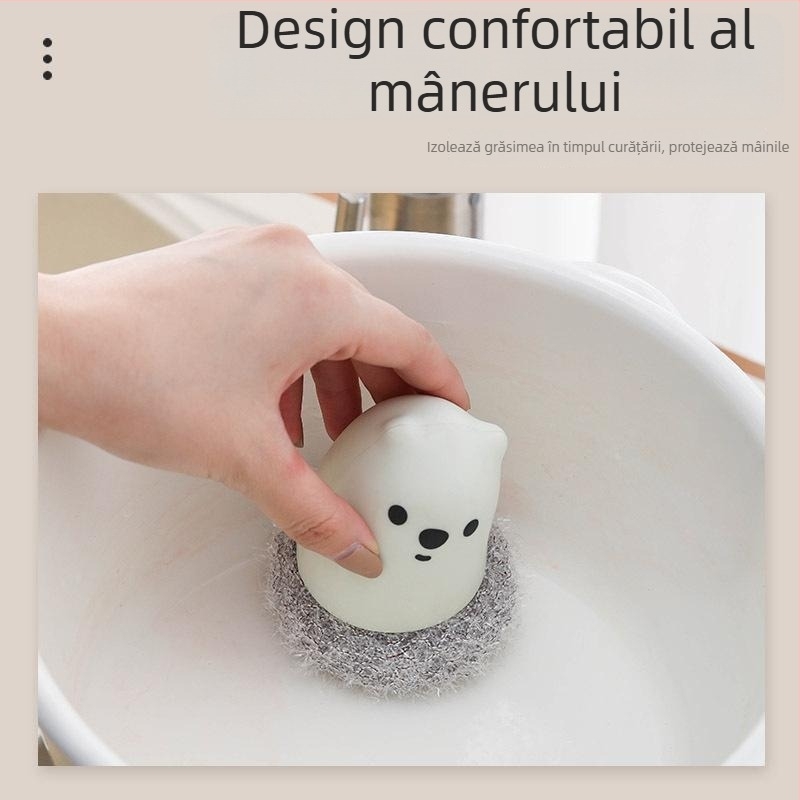 Perie de vase din mătase acrilică cu ursuleț desen animat, bază și bilă de curățare
