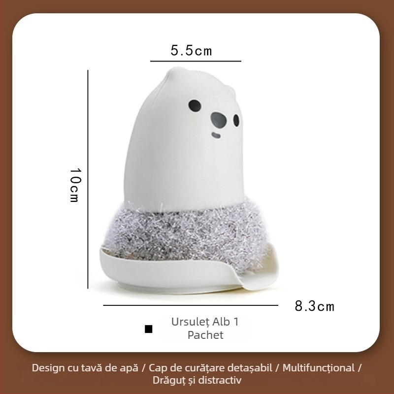 Perie de vase din mătase acrilică cu ursuleț desen animat, bază și bilă de curățare