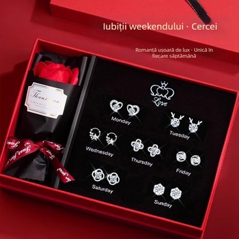 Cercei pentru femei din cupru cu zirconiu, inimă, set cadou elegant, potriviți pentru Tanabata, Ziua Îndrăgostiților și ziua de naștere