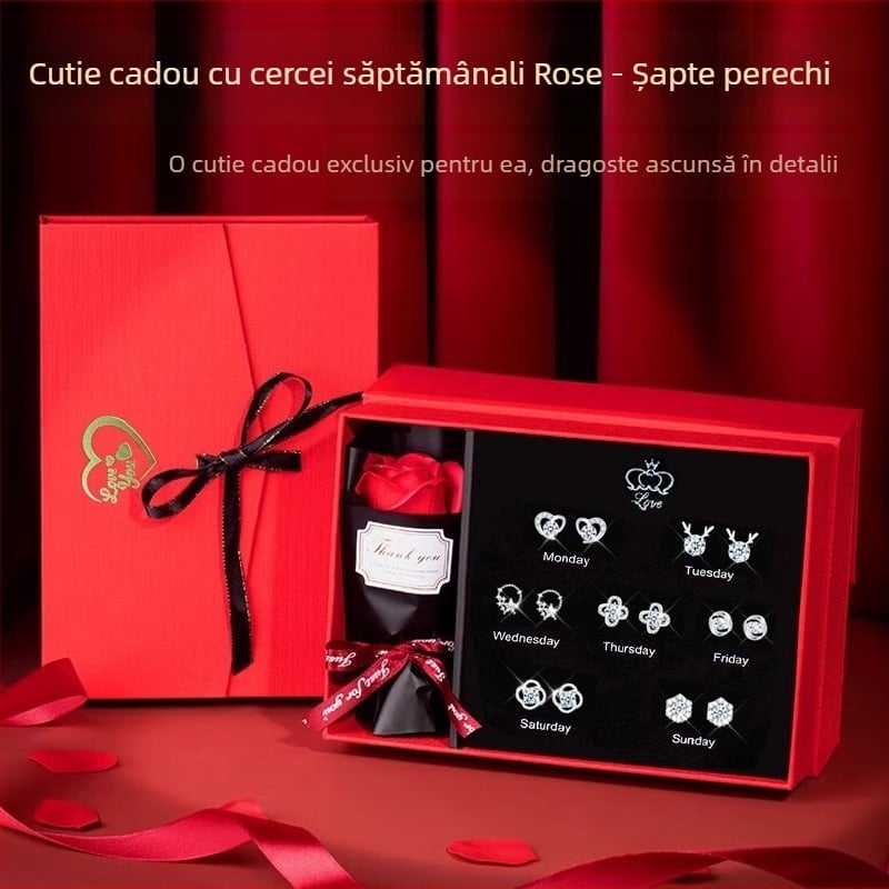 Cercei pentru femei din cupru cu zirconiu, inimă, set cadou elegant, potriviți pentru Tanabata, Ziua Îndrăgostiților și ziua de naștere