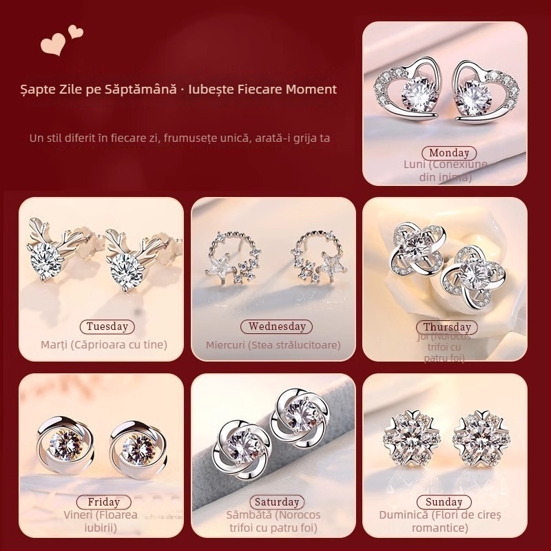 Cercei pentru femei din cupru cu zirconiu, inimă, set cadou elegant, potriviți pentru Tanabata, Ziua Îndrăgostiților și ziua de naștere