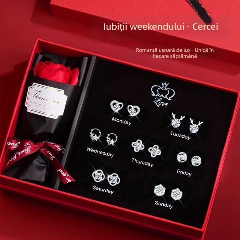 Cercei pentru femei din cupru cu zirconiu, inimă, set cadou elegant, potriviți pentru Tanabata, Ziua Îndrăgostiților și ziua de naștere