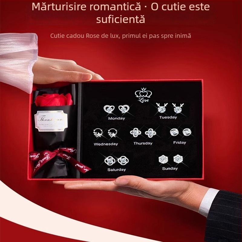 Cercei pentru femei din cupru cu zirconiu, inimă, set cadou elegant, potriviți pentru Tanabata, Ziua Îndrăgostiților și ziua de naștere