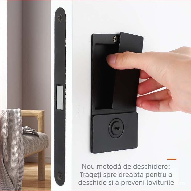 Încuietoare de ușă magnetică, fără cheie, pentru interior, cu mâner încasat minimalist pentru uși de camere