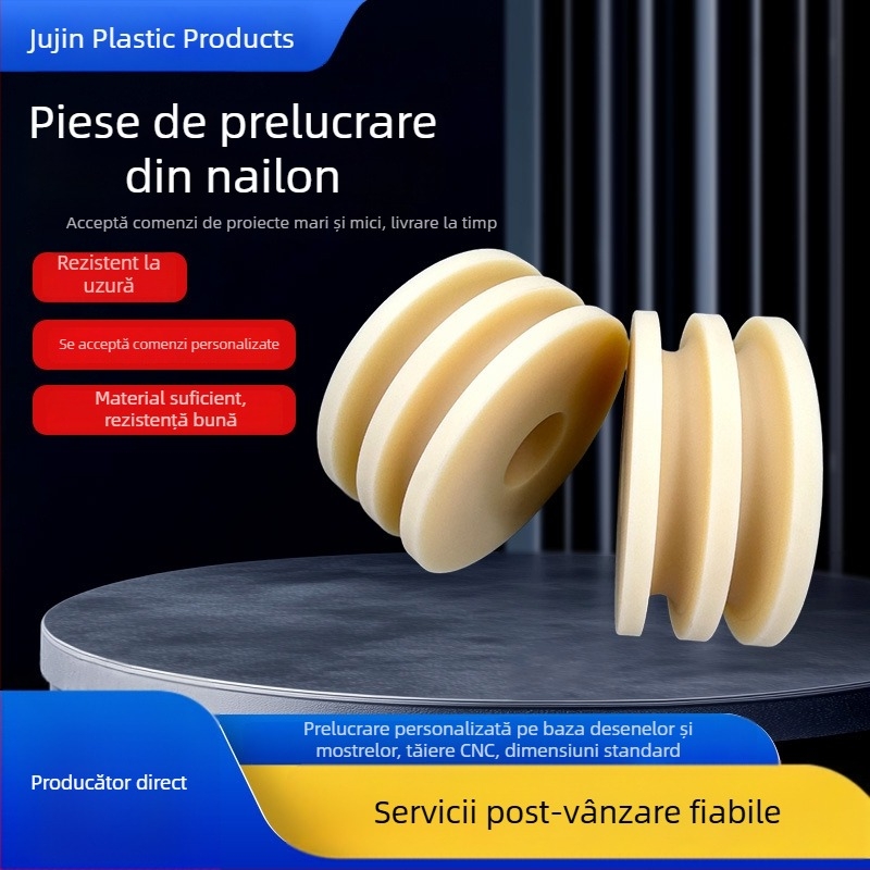 Rola albă PA66 din nylon pentru ghidaj pe șine, piese din nylon pentru injecție, pentru utilaje