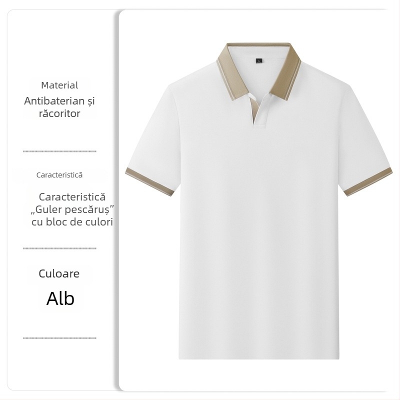 Tricou polo din mătase de mulberry, cu logo de birou – design pentru cultură corporativă, guler Seagull