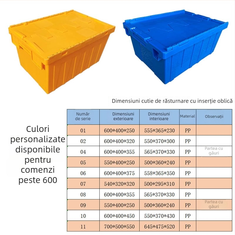 Cutie de transport din plastic cu capac, construcție întărită, pentru logistică și transfer de produse alimentare proaspete, mare, albastră.