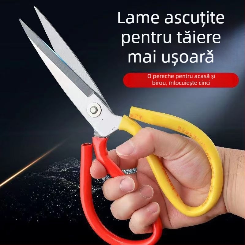 Foarfece mari de uz casnic cu manere roșii și galbene – Yongdeli foarfecă de bucătărie din oțel inoxidabil și foarfecă pentru piele din oțel de carbon