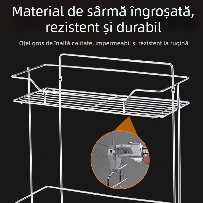 Raft din oțel inoxidabil cu două etaje, cu poli reglabili, pentru bucătărie și baie, montaj pe perete sau pe podea, dimensiuni 280x150x380 mm