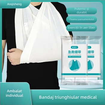 Kit medical cu bandaj triunghiular pentru instruire în acordarea primului ajutor, bandajare și imobilizare în situații de urgență în aer liber