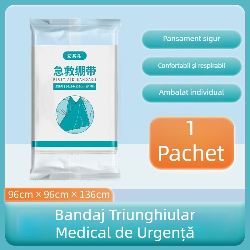Kit medical cu bandaj triunghiular pentru instruire în acordarea primului ajutor, bandajare și imobilizare în situații de urgență în aer liber