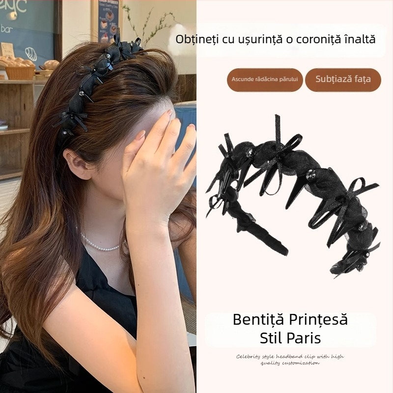 Bandă de păr în stil franțuzesc, ton auriu, pieptene cu dinți antiaderanți, pentru femei