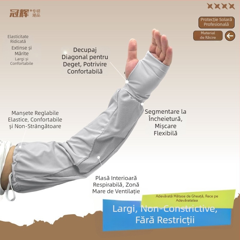 Guanhui Mășete Ice pentru brațe – Croială lejeră, Ice Silk respirabil, Protecție UV, Vară, Ciclism