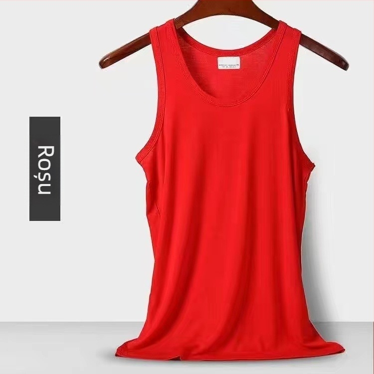 Top bărbătesc din modal, fără mâneci, subțire, respirabil pentru vară, fitness, culoare solidă, guler rotund