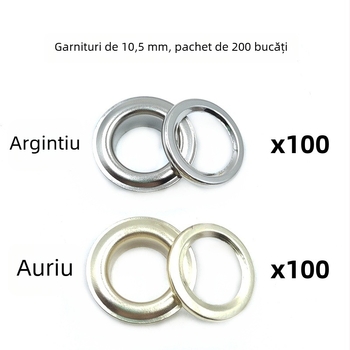 200 seturi de eyelets metalice 10,5 mm, aurii și argintii, set cu clește de presiune manual pentru pantofi, genți, pălării, curele, corturi și altele
