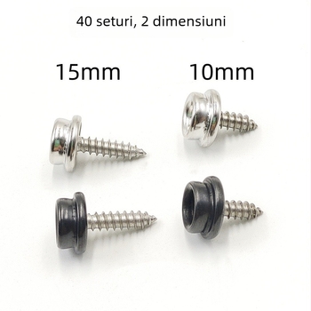 Butoni din cupru pentru corturi și pânză, cu șuruburi din oțel inoxidabil, cataramă albă mare, dimensiuni 10 mm și 15 mm, 40 de seturi