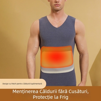 Top termic masculin cu căptușeală de catifea, fără cusături, gros, cald pentru toamnă și iarnă, decolteu în V, strat dublu