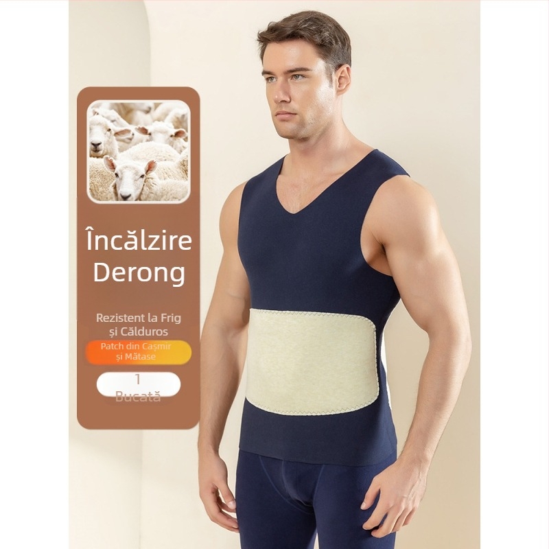 Top termic masculin cu căptușeală de catifea, fără cusături, gros, cald pentru toamnă și iarnă, decolteu în V, strat dublu