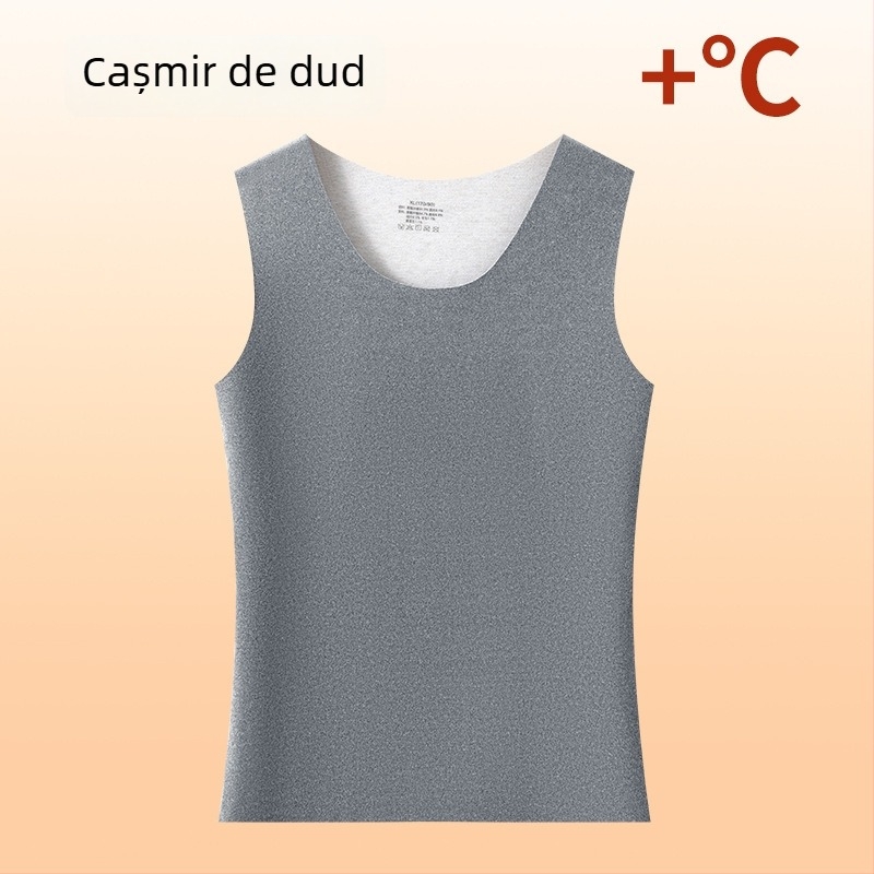 Vesta caldă din lână și mătase, fără cusături, căptușită cu fleece, cu două fețe periate, pentru bărbați, fără mâneci