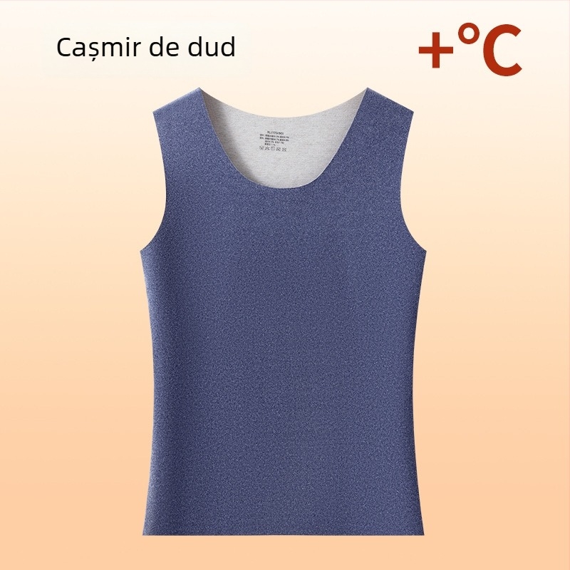 Vesta caldă din lână și mătase, fără cusături, căptușită cu fleece, cu două fețe periate, pentru bărbați, fără mâneci