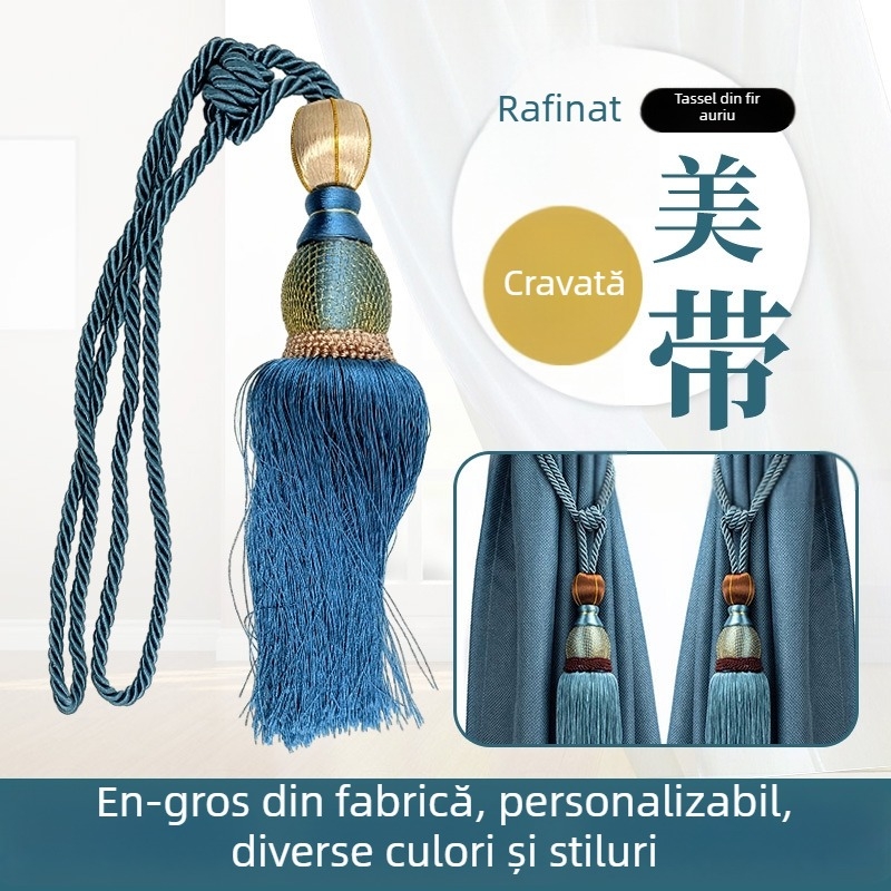 Minge decorativă pentru perdea cu șnur și plasă metalică aurie
