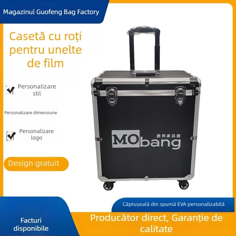 Cutie de unelte din aliaj de aluminiu cu mâner de tragere și cărucior – pentru unelte și îngrijire auto