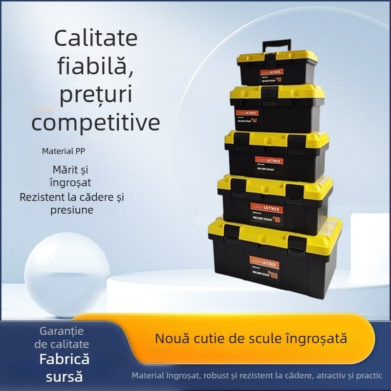 Cutie de unelte portabilă multifuncțională din PP, spațiu de depozitare cu două niveluri pentru uneltele de întreținere auto