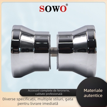 Mâner pentru ușa de duș din sticlă, pentru uși glisante, rotund, cu o singură gaură, aluminiu/plastic, finisaj oglindă