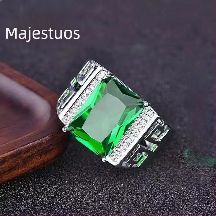 Inel pentru bărbați cu deschidere, safir albastru regal sintetic, design geometric, stil business