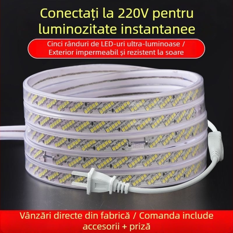 Bandă LED cu 320 LED-uri, cinci rânduri, iluminat decorativ pentru tavan, interior, 220V, alb cald, alb neutru, alb rece și multe culori, impermeabil