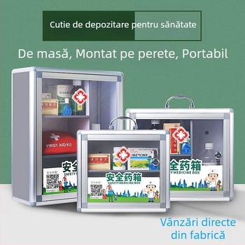 Cutie de prim ajutor montată pe perete din aliaj de aluminiu, cu lacăt – cutie medicală compactă pentru uz casnic