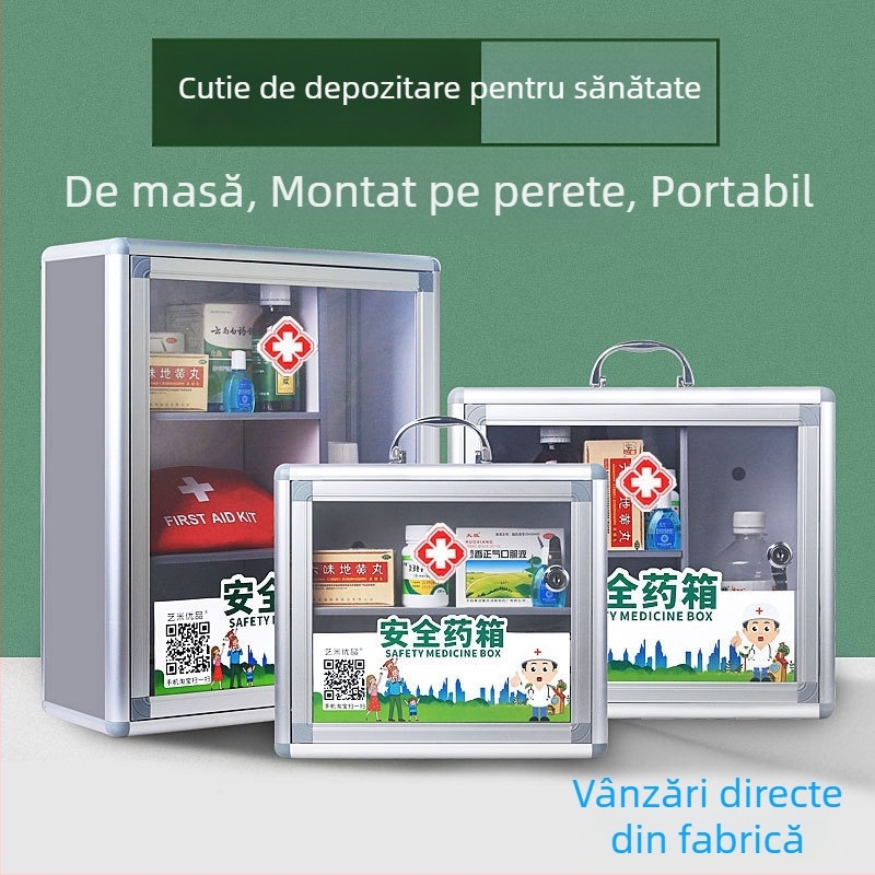 Cutie de prim ajutor montată pe perete din aliaj de aluminiu, cu lacăt – cutie medicală compactă pentru uz casnic