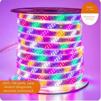 Bandă LED flexibilă din silicon RGB, 220V, luminozitate reglabilă pentru reclame în exterior